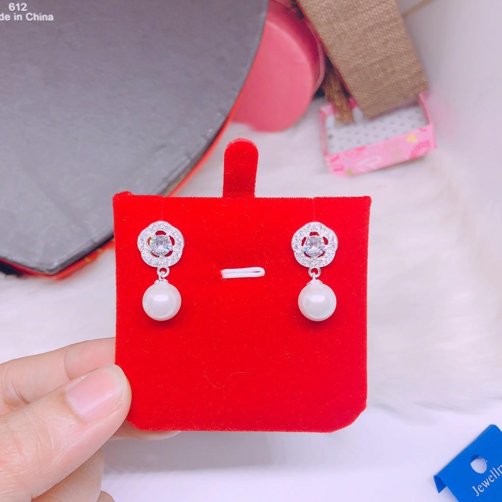 BÔNG TAI NỮ BẠC TA - HOA ĐÁ MÓC HẠT CHÂU MÃ BT05312 -
