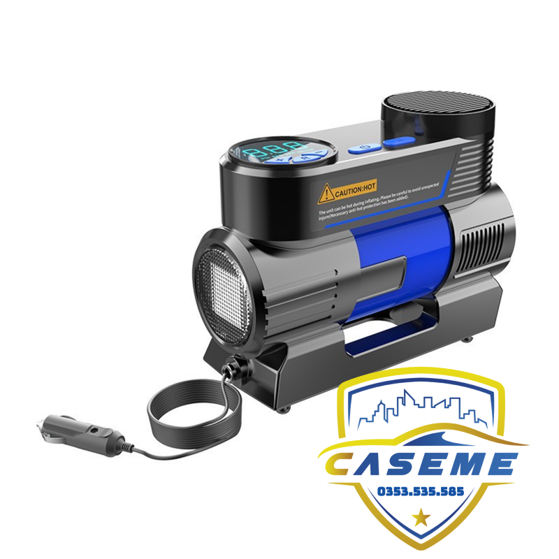 Bơm Lốp Mini 12V - Air Compressor, 1 Xi Lanh, Cắm Tẩu Ô Tô, Đồng Hồ Điện Tử, Tự Ngắt, Đèn LED - ATJ-6388 - Hàng Nhập Khẩu