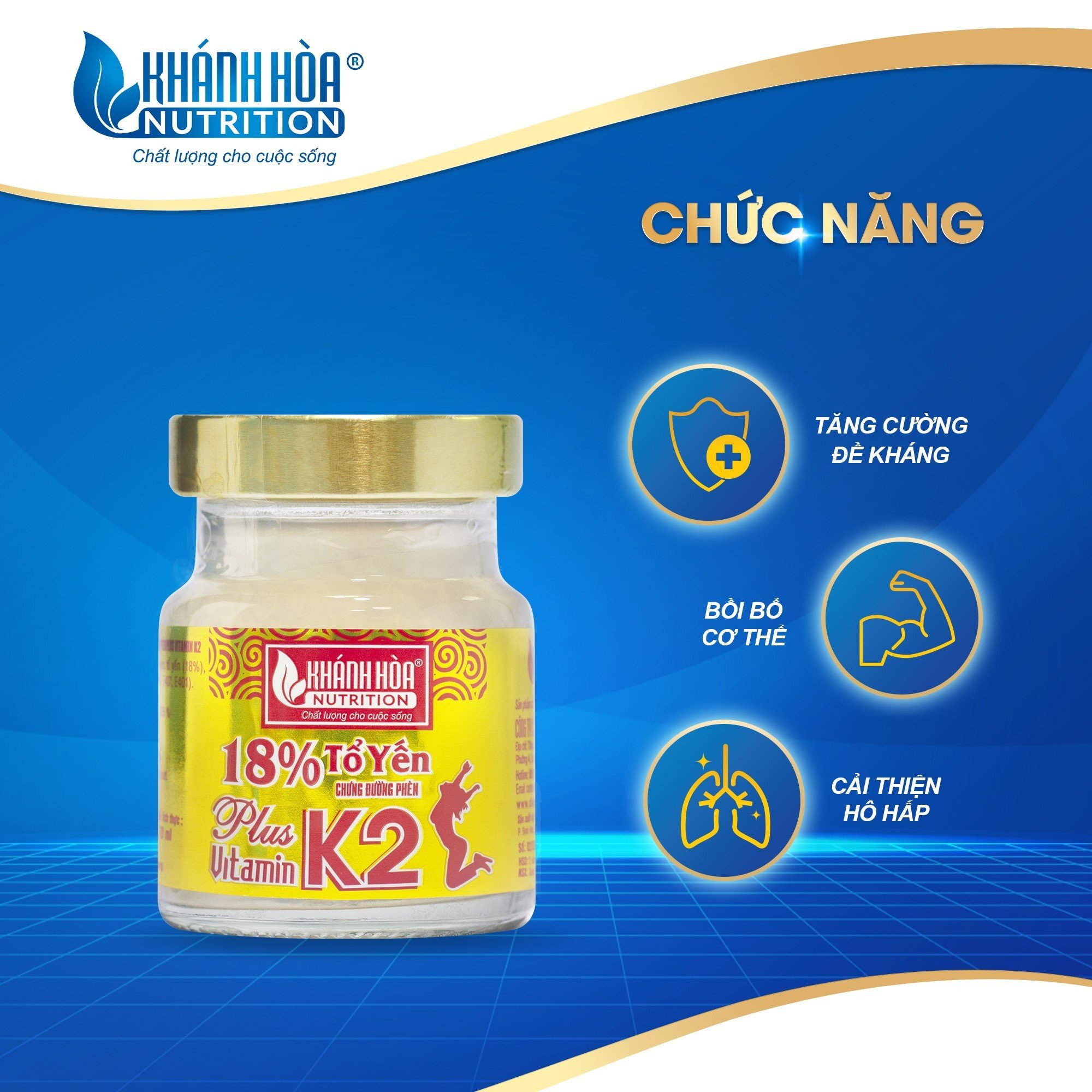 Yến Sào Chưng Đường Phèn 18% Bổ Sung Vitamin K2 - Khánh Hòa Nutrition - Lọ 70 ML
