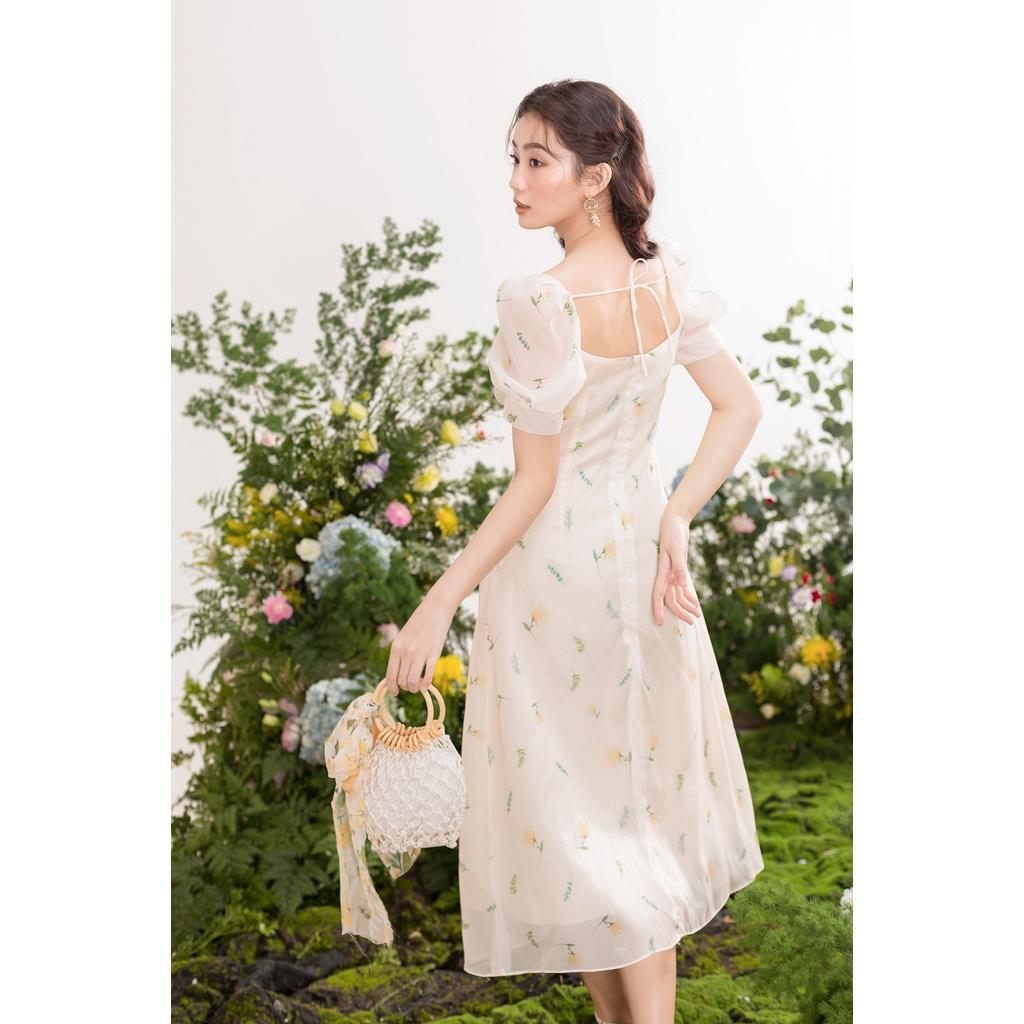 TIELA Đầm váy hoa vàng nhún eo Grace Dress