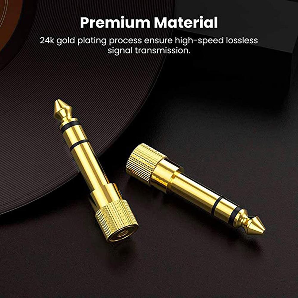 Audio Adapter Jack 6.5/6.35mm Male Plug to 3.5mm Female Connector for Amplifier Microphone AUX Converter Gold