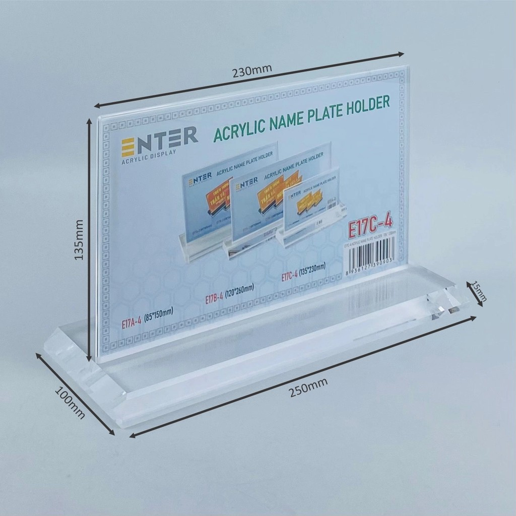 Kệ mica 2 mặt Enter E17C LR 13.5x23cm, đế 10x25cm vát 4 cạnh