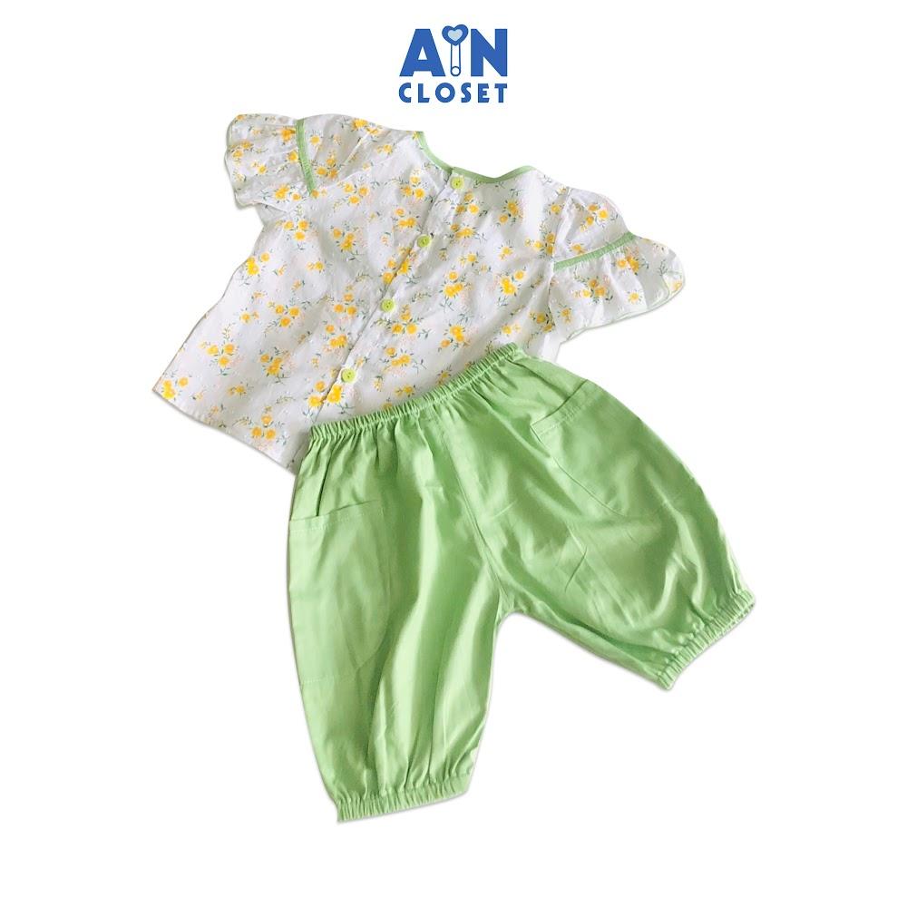 Bộ quần áo lửng bé gái họa tiết Nhí xanh cốm cotton - AICDBGAIBQXP - AIN Closet