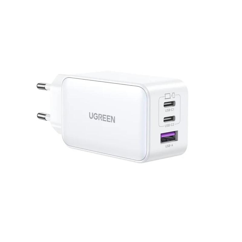 Ugreen 15334 65W 2c1a GaN Nexode chuẩn cắm EU chân tròn Màu Trắng Củ sạc nhanh 2 x USB-C + 1 x USB-A CD244 20015334 - Hàng chính hãng