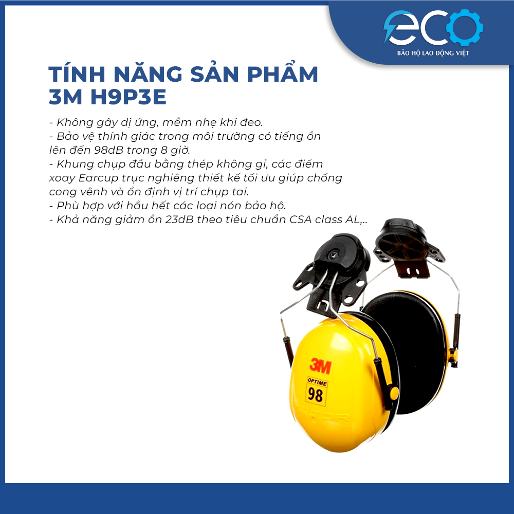 Chụp tai chống ồn 3M H9P3E gắn nón. Chụp tai chống ồn mang lại sự thoải mái khi sử dụng