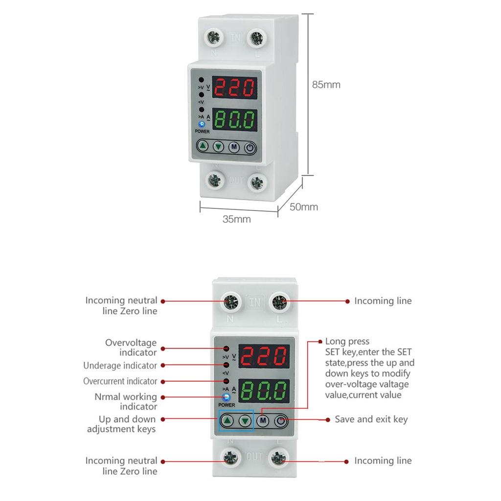 Thiết Bị Điện Bảo Vệ Lỗi Điện Áp Và Dòng Điện 1 Pha 80A ENERGY