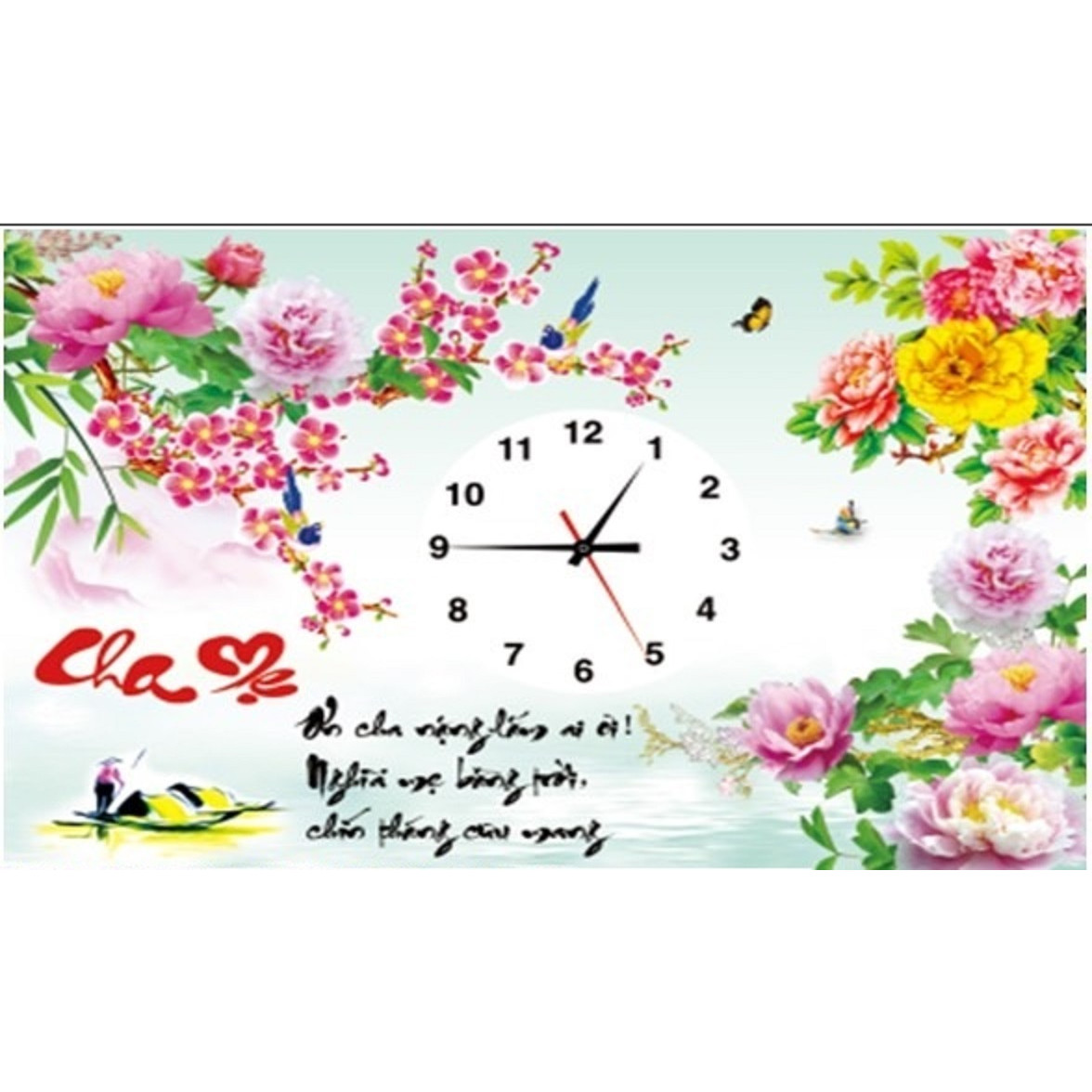 Tranh đính đá đồng hồ Cha Mẹ