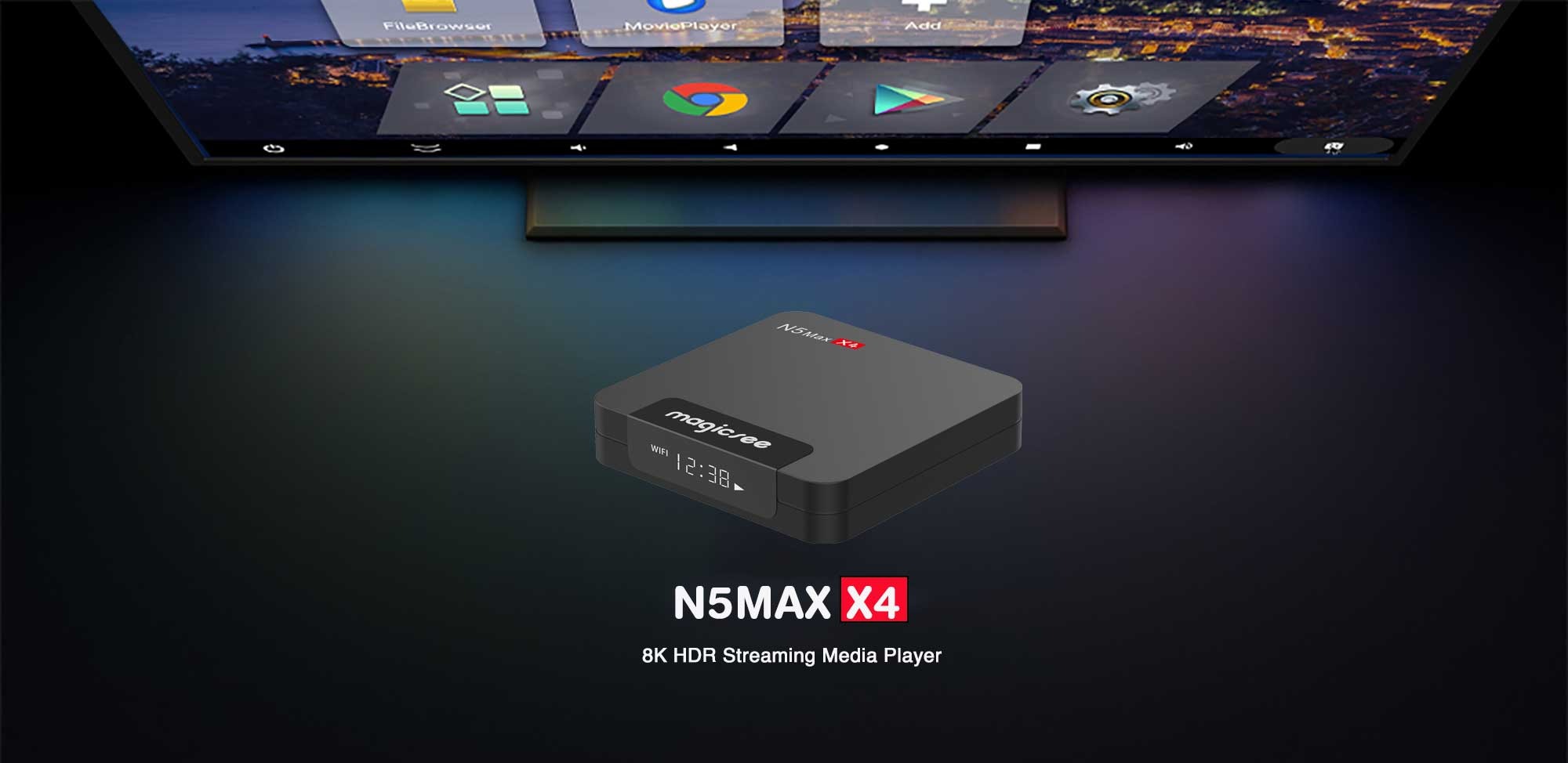 Android tivi box N5 Max X4 Ram 4G Rom 32G Android 11 điều khiển giọng nói kiêm bàn phím chuột bay có đèn nền wifi 2 băng tần bluetooth S905X4 cài sẵn phim, truyền hình cáp miễn phí vĩnh viễn - Hàng Nhập Khẩu
