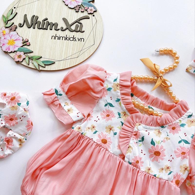 Body Cổ Xếp Li Màu Hồng Bé Gái 3 Đến 12kg, Bodysuit Chất Đũi Lụa Mềm Mát