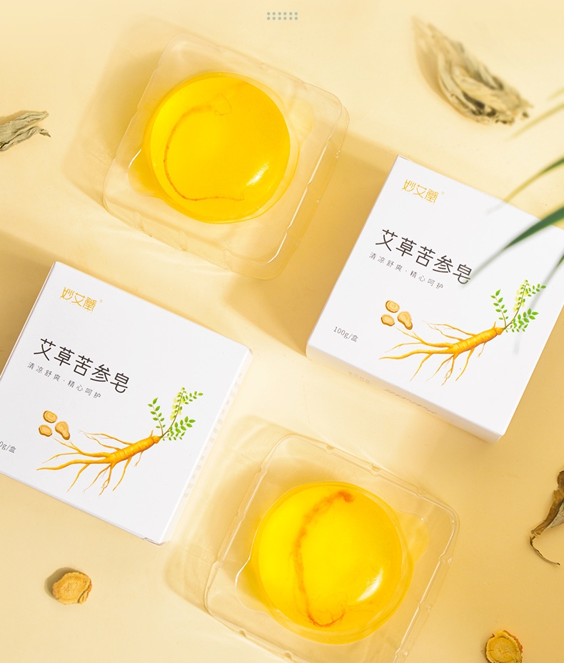 XÀ BÔNG NHÂN SÂM – Xà phòng ngải cứu NATURAL SOAP loại bỏ nhờn, làm sạch da, giảm mụn