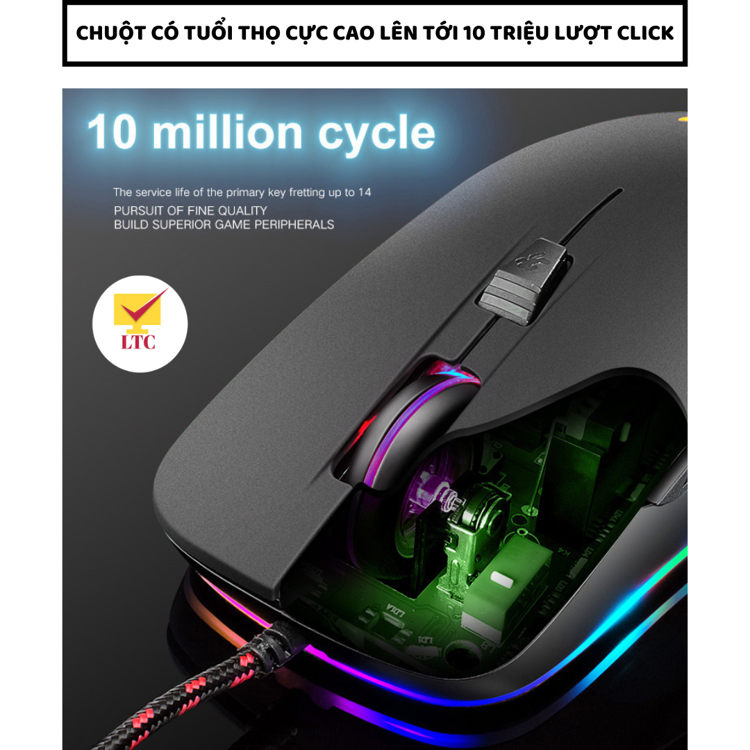 Chuột máy tính gaming led đổi màu nhiều chế độ V6, mouse chơi game tương thích laptop, pc cổng kết nối USB - Hàng Chính Hãng