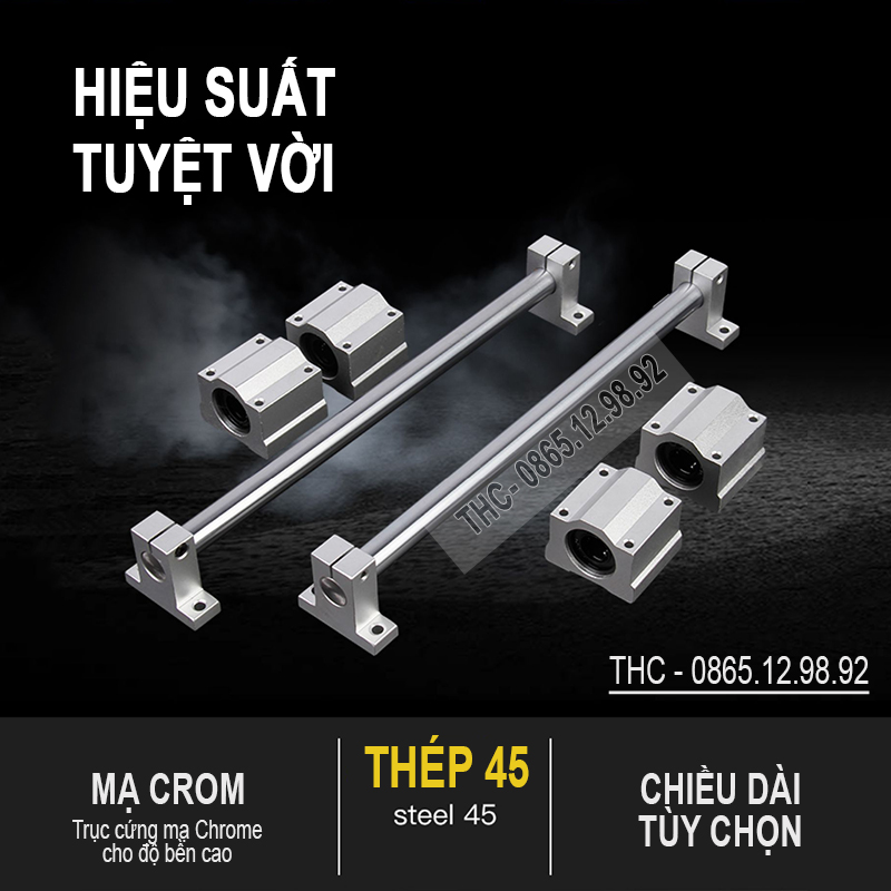 Bộ thanh trục trượt tròn phi 25mm (2 thanh SC25 dài 1 mét + 4 bi trượt SCS25UU + 4 gối đỡ SK25)