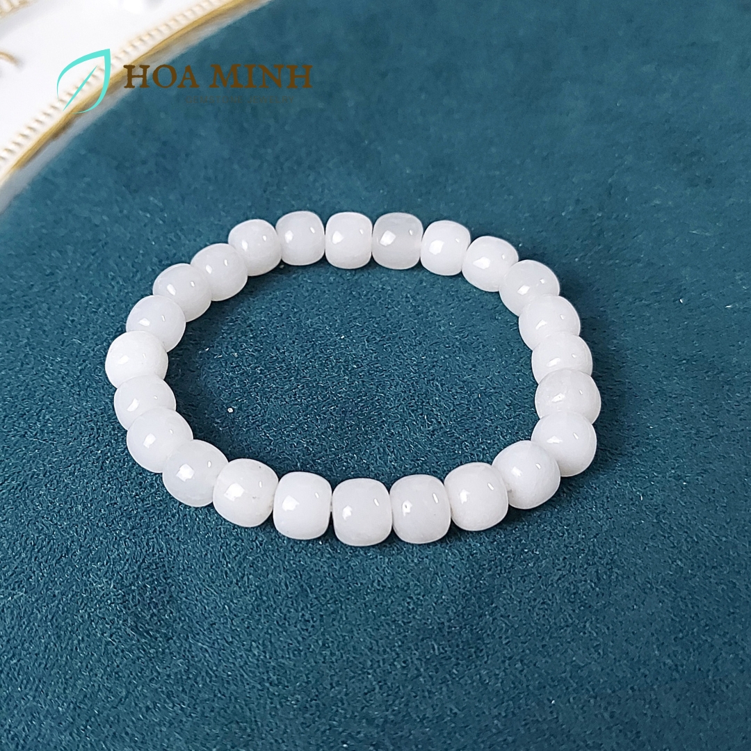 Vòng tay phong thủy đá Thạch Anh trắng sữa hạt vuông size 8 li (hàng kinh tế) vòng tay mệnh Kim, Thủy