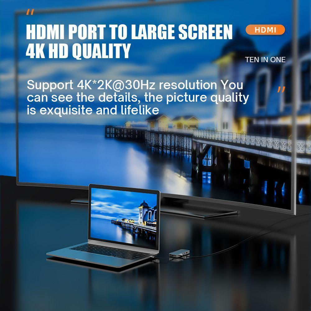 Đế Sạc Điện Thoại Chuyển Đổi Cổng USB C 10 Trong 1 SD TF RJ45 4K HDMI