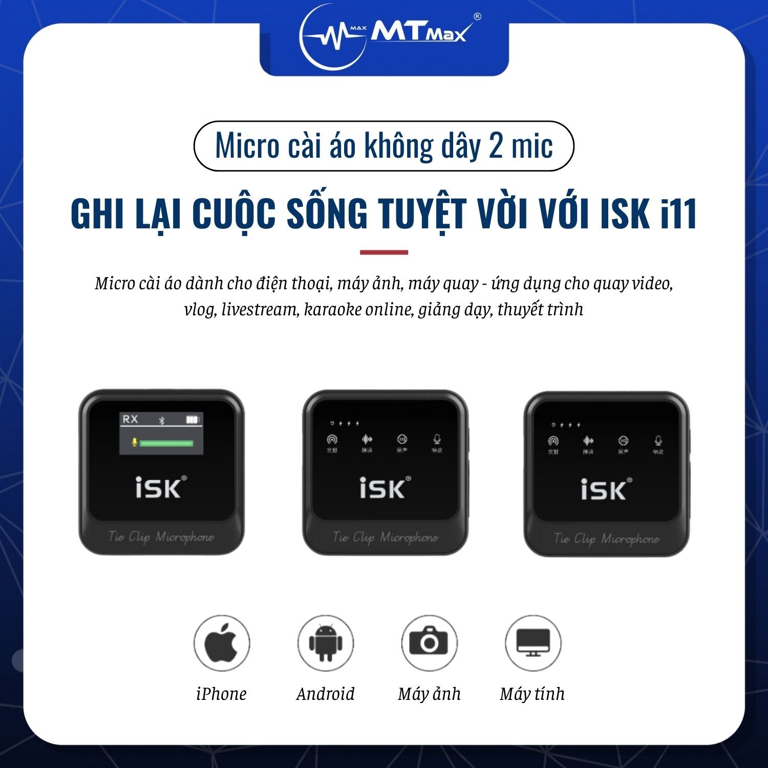 Micro Cài Áo ISK iM11 (Loại 2 Mic 1 Đầu Thu) - Micro Dành Cho Điện Thoại, Máy Ảnh, Máy Quay Hàng Chính Hãng