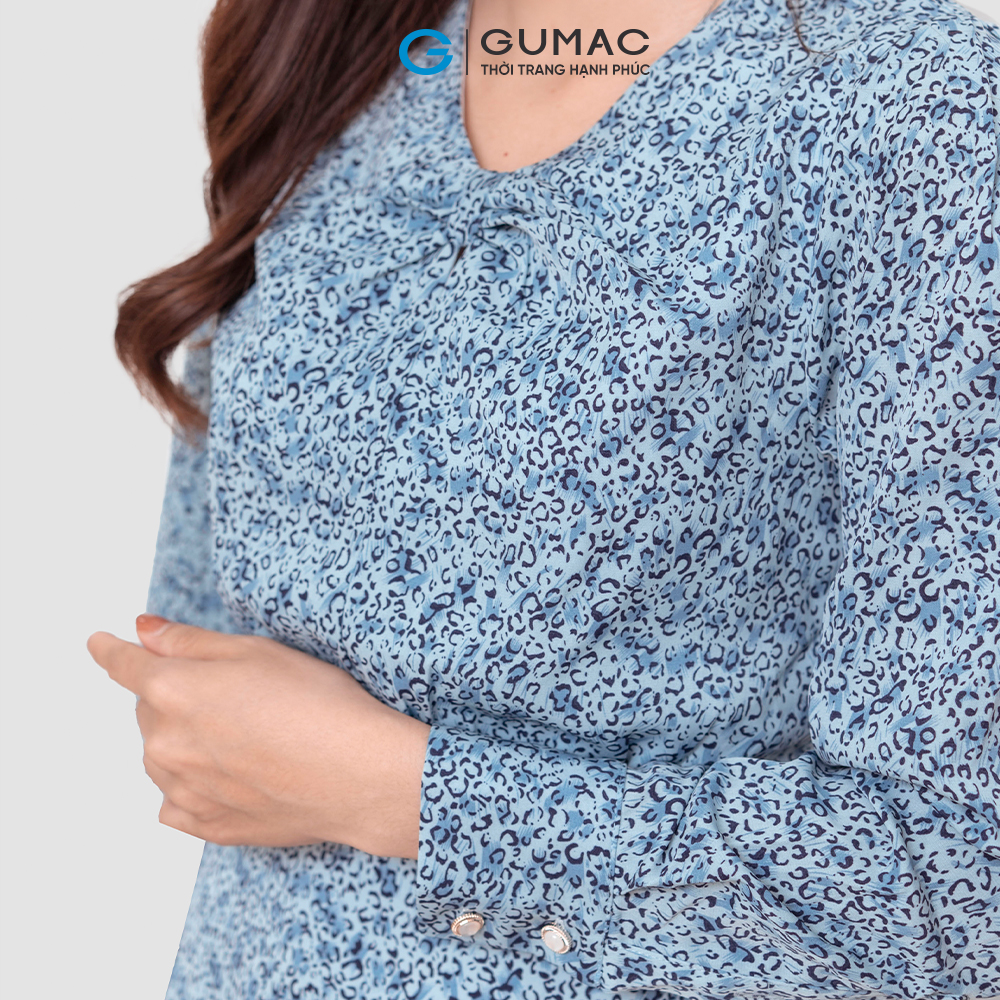 Đầm cổ V khoét nhún thời trang GUMAC DC12064