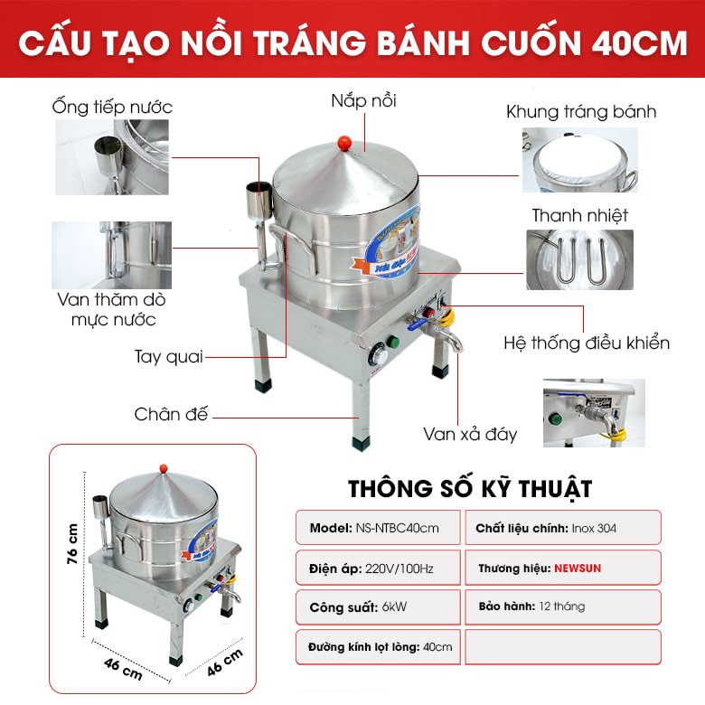 Nồi tráng bánh cuốn bằng điện NEWSUN - Hàng chính hãng