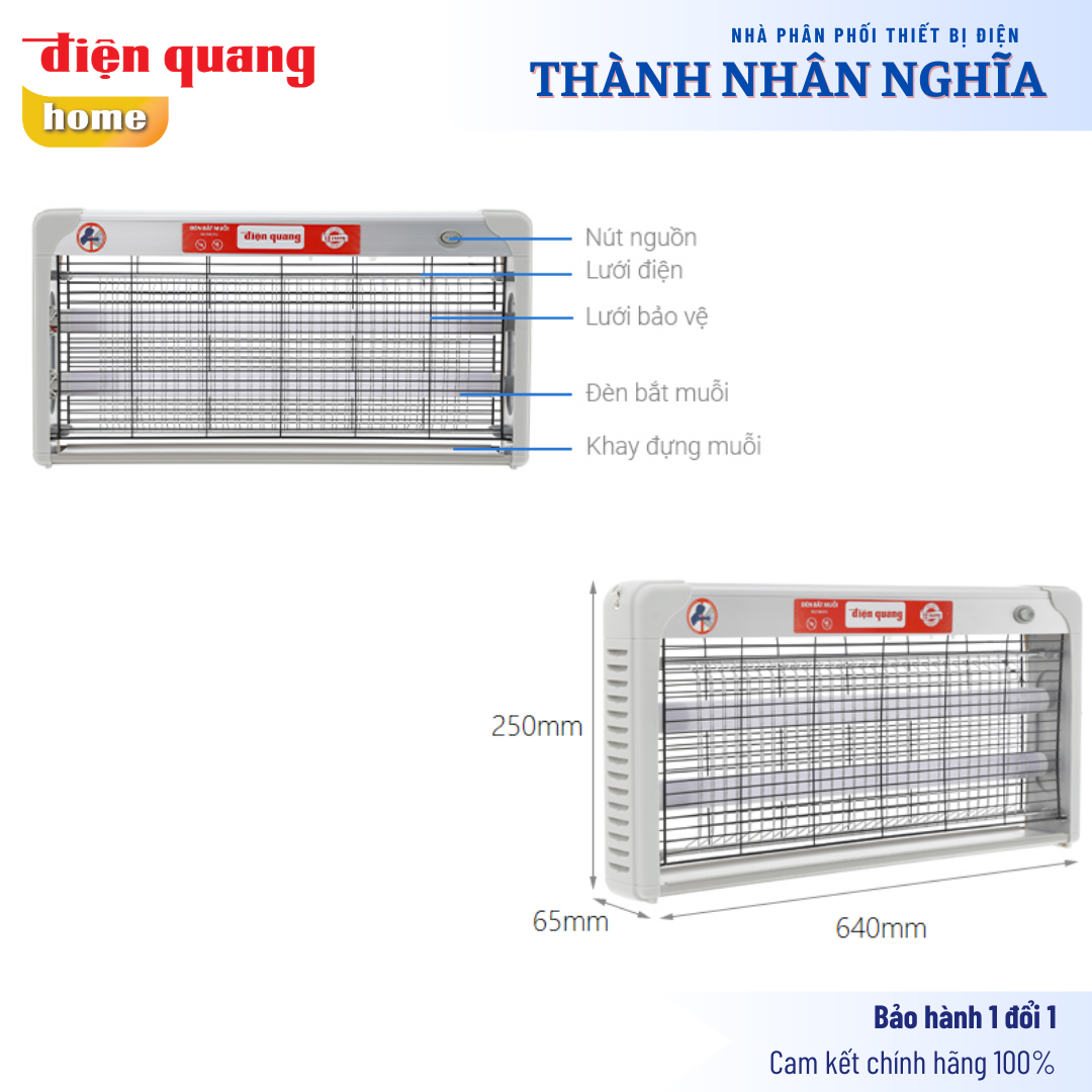 Đèn bắt muỗi Điện Quang ĐQ EML04L (640x65x250mm) - Công suất 10w, Phạm vi sử dụng 50m2