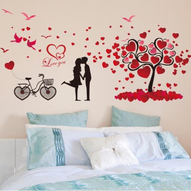 Decal trang trí tường - Bộ Hoa hồng lớn và Cây Tình Yêu đỏ