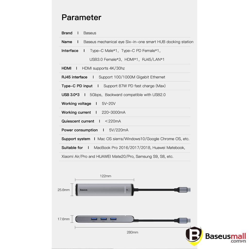 Baseus -BaseusMall VN Hub chuyển Baseus Mechanical Eye 6 in 1 Smart Hub - Hàng chính hãng