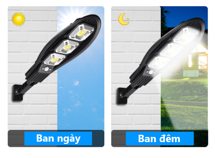 Đèn Cảm Biến Di Chuyển Thông Minh 6 bóng 100W, 3 bóng 45W COB - Sử Dụng Năng Lượng Mặt trời - Đèn Sân Vườn - K1197