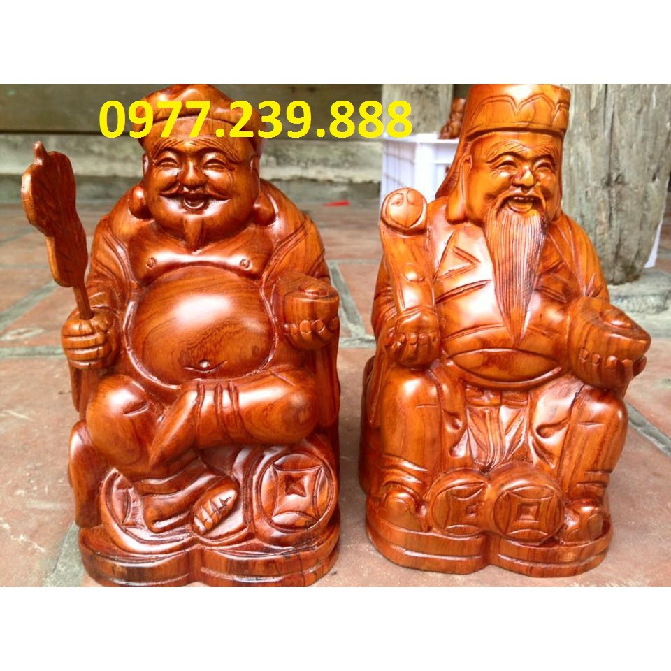 Thần tài thổ địa bằng gỗ hương 25cm