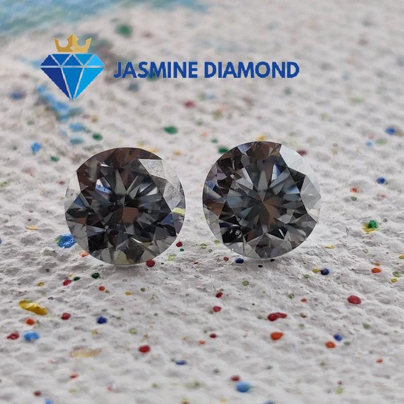 Kim cương nhân tạo Mỹ Moissanite giác cắt tròn màu xám