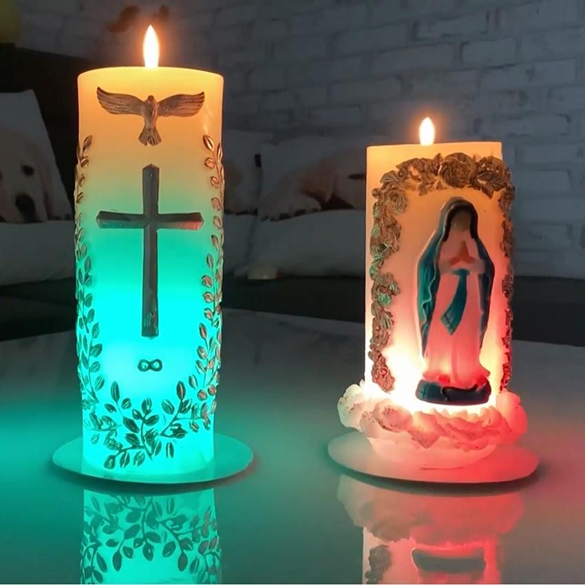 Trụ nến thánh giá công giáo - thánh giá có đèn led - đèn cầy công giáo - đèn cầy nhà thờ cao cấp candle shop