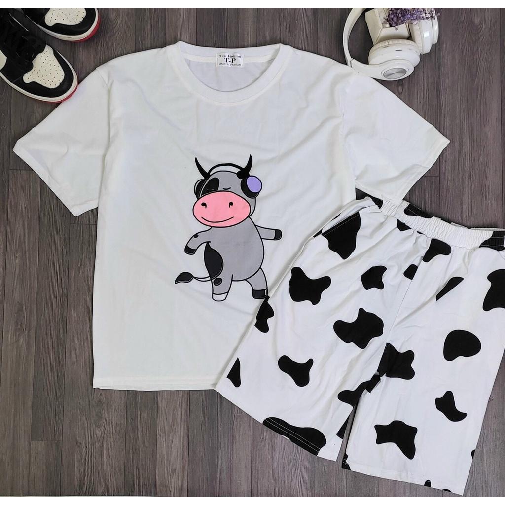 Sét đồ bộ mặc nam nữ logo bò sữa được may từ chất thun cotton mềm mịn ,thoáng mát freesize từ