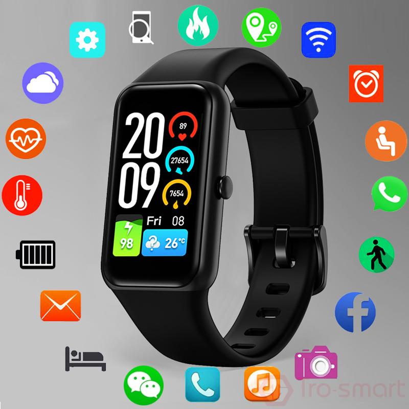 Full Touch Band SMART Fitness Bracelet Men Women Thể thao băng thông minh huyết áp oxy theo dõi nhịp tim thông minh Đồng hồ thông minh màu không thấm nước: Đen