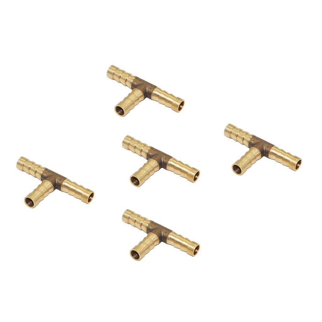 3-6pack 5pcs Brass T Type Joiner Fuel Hose Joiner Tee Connector Air Water Gas