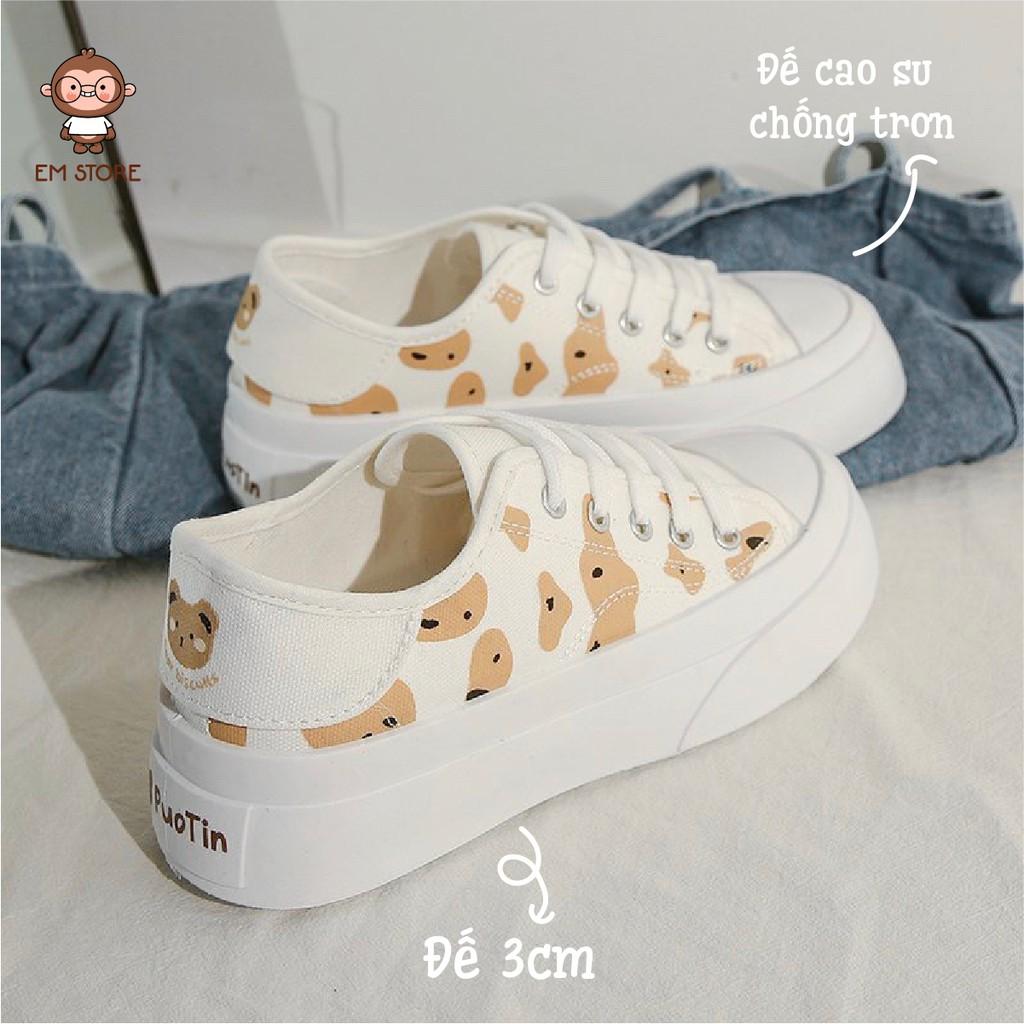 GIÀY CUTE BEAR SNEAKER - PHỐI HÌNH GẤU DỄ THƯƠNG BUỘC DÂY ĐẾ BẰNG DỄ PHỐI ĐỒ ÊM CHÂN ĐẾ CAO 3CM