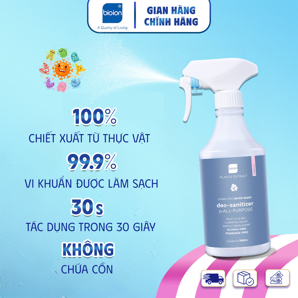Chai xịt đa năng khử mùi sạch khuẩn Bioion Deo Sanitizer 500ml - Dành cho gia đình và văn phòng
