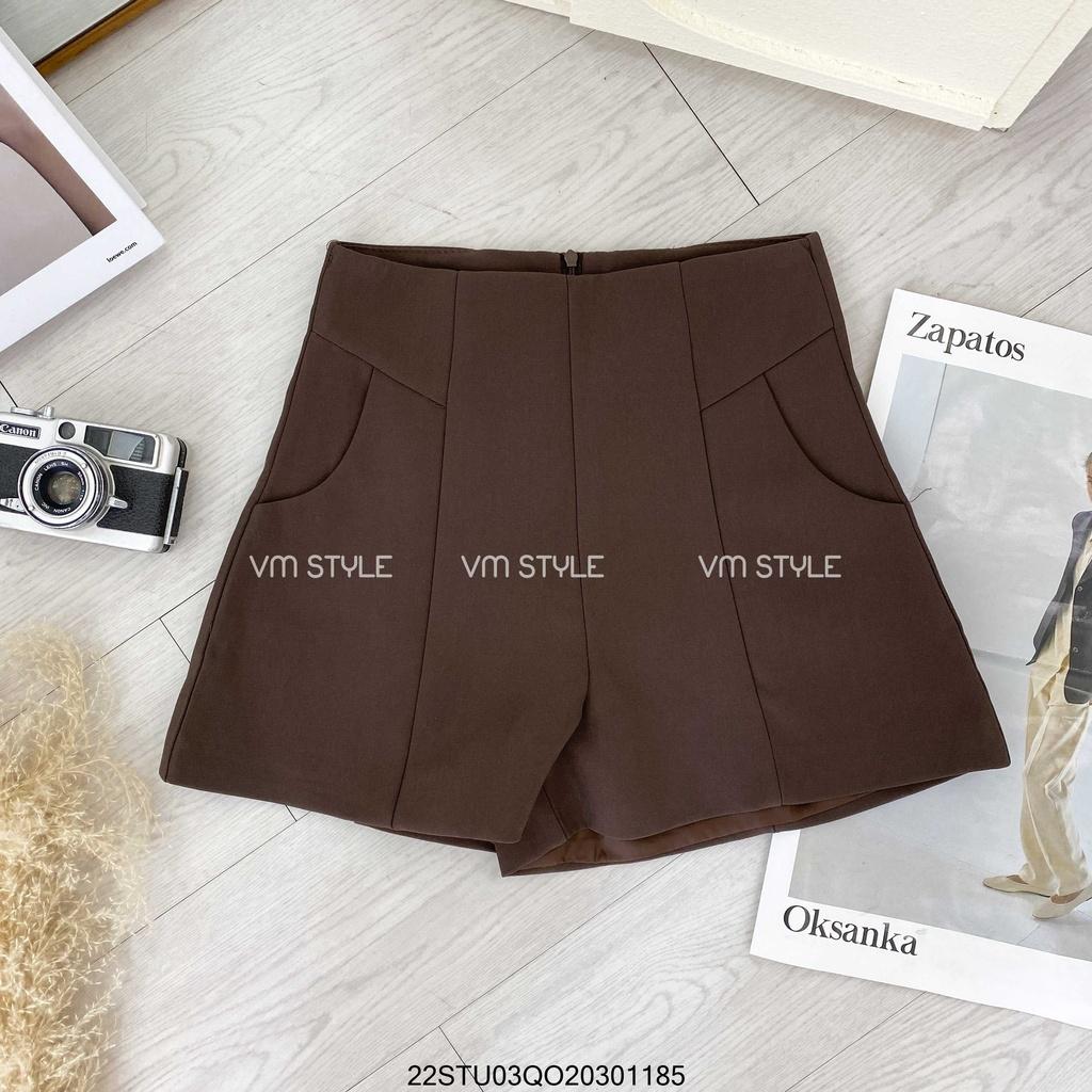 Quần short nữ VM STYLE gấp li túi kiểu cạp cao ống rộng thời trang phối khóa kéo-9960- 22STU03Q020301