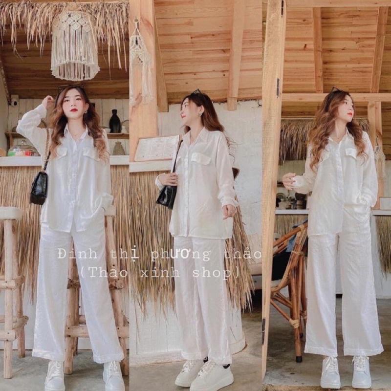 Sét bộ đũi trắng dài tay nắp túi - SHOP HASCOO DD