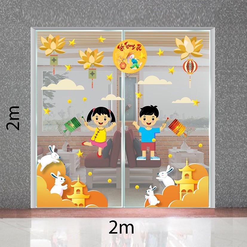 Decal trang trí trung thu 2023 combo bé đón tết Trung Thu trên cung trăng