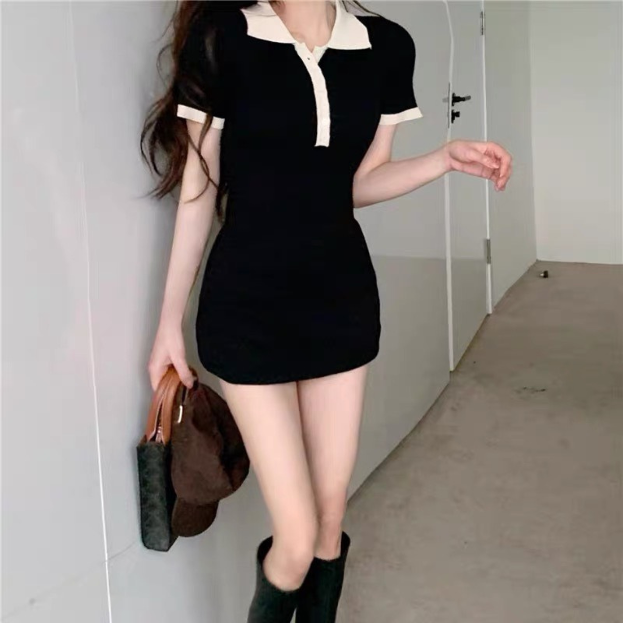 Đầm body tay ngắn cúc khuy chất thun mặc tôn dáng freesize <53kg