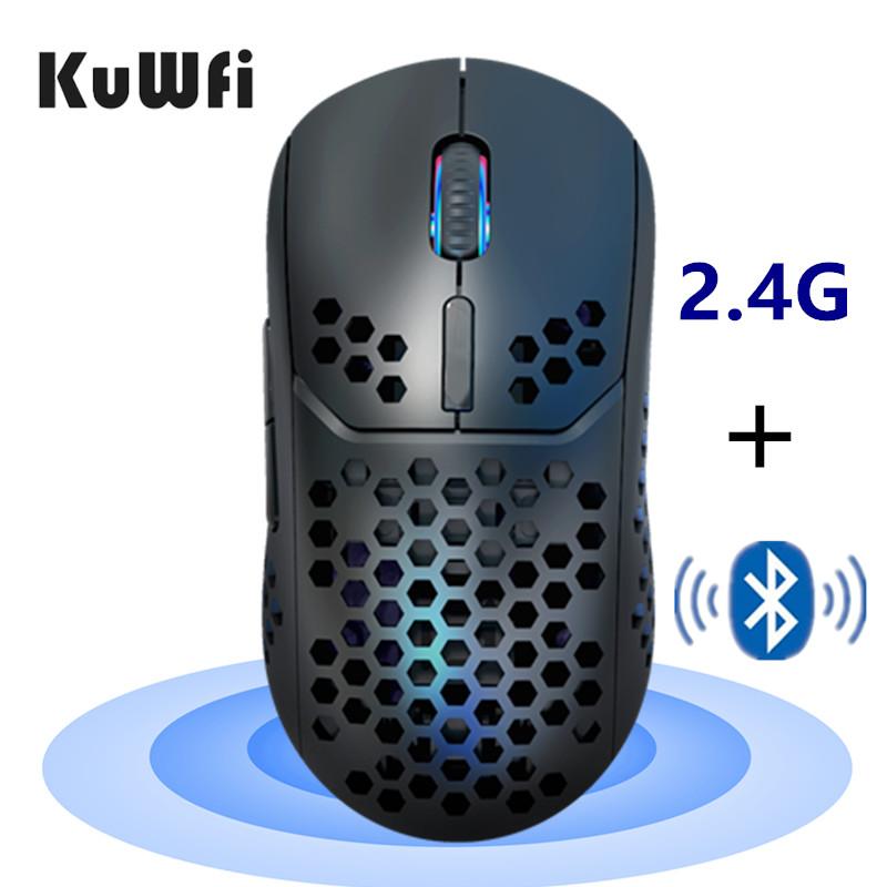 KuWFi 2 Trong 1 Chuột Chơi Game Chế Độ Kép 2.4Ghz & Bluetooth 5.0 Không Dây 2400DPI Chuột Máy Tính Cho PC/Laptop