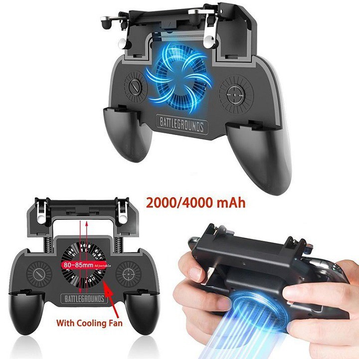 Tay Cầm Chơi Game Tích Hợp - Kèm Sạc Pin 2000Mah PUBG ROS FF nút bắn có quạt tản nhiệt SR3