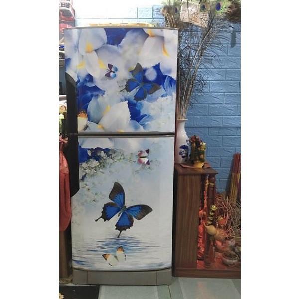 Decal dán tủ lạnh hoa bướm xanh