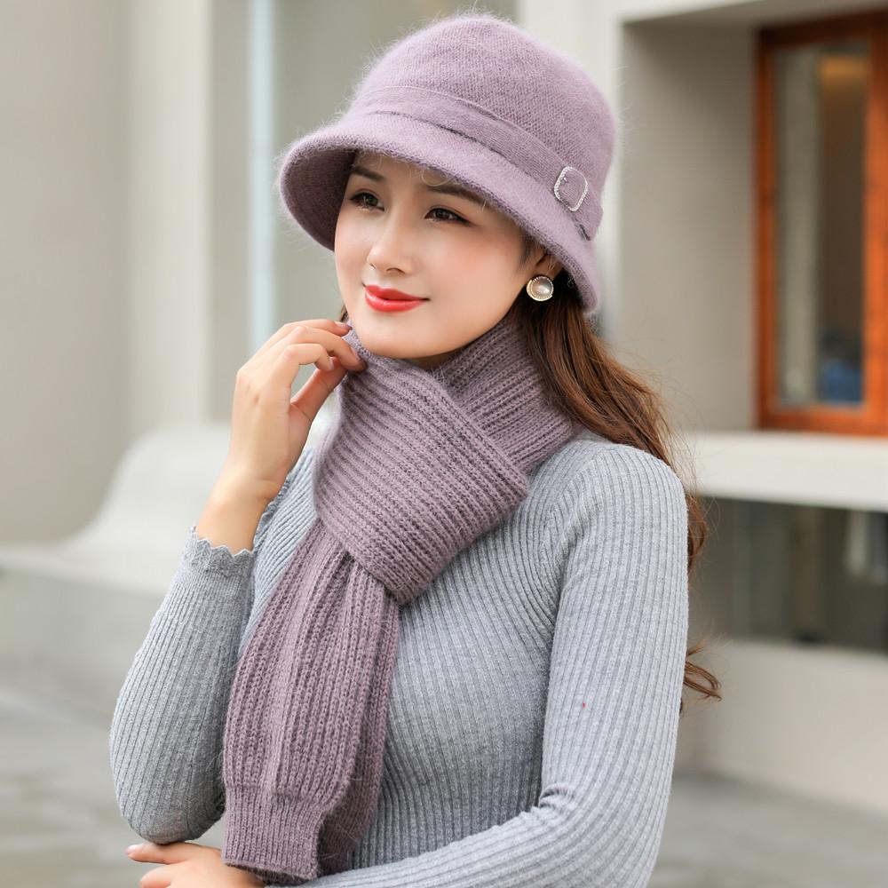 Phụ Nữ Mới Mùa Đông Mũ Giữ Ấm Nắp Thêm Lông Lót Nón & Khăn Choàng Ấm Bộ Mũ Cói Thời Trang Nữ lông Thỏ Dệt Kim Nón