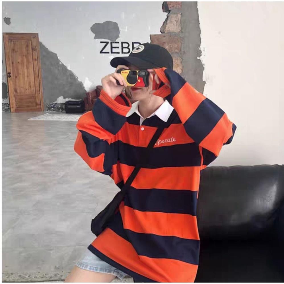 Áo polo kẻ dài tay MEANSTORE phông Unisex nam nữ tee oversize form rộng pull Ulzzang Hàn Quốc vải mềm 2727CJ