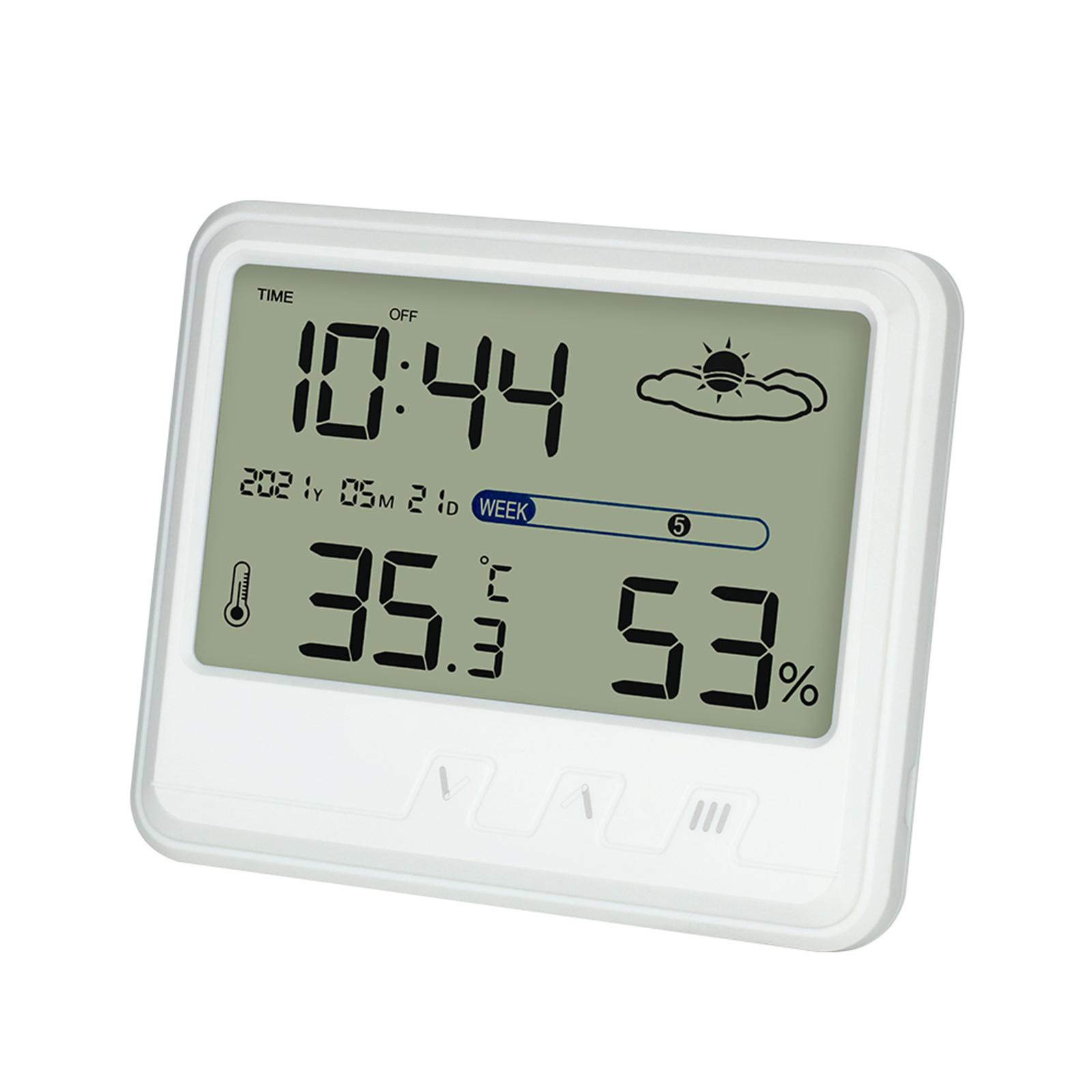 YS202 Indoor Hygrometer Thermometer with Time Date Week Backlight LCD Display Clock Calendar