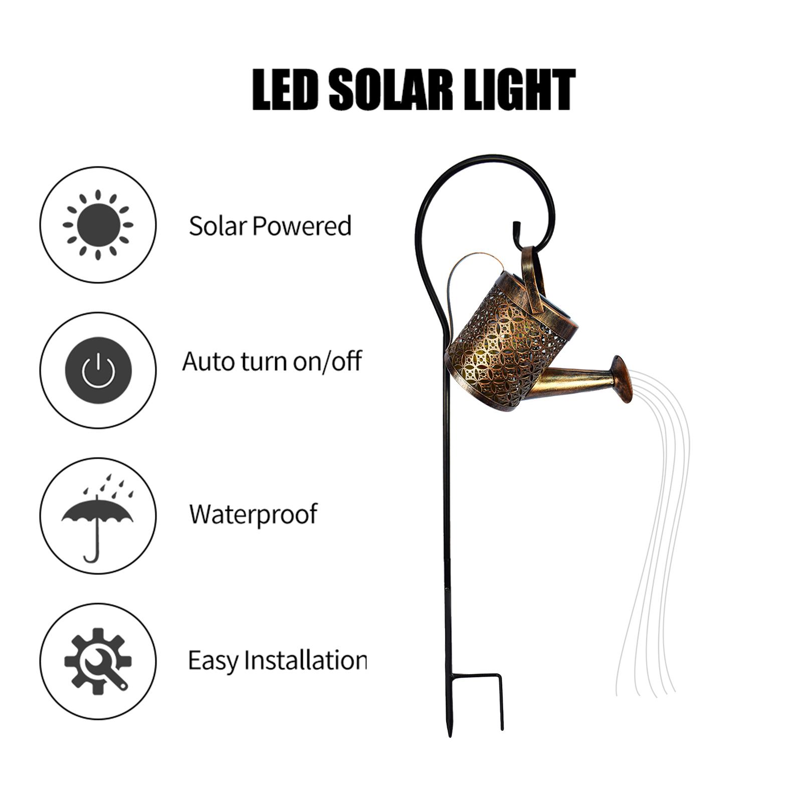 Watering Can Lights Metal Solar Stakes Light LED Solar Landscape Lights IP65 Waterproof Retro Kettle Lantern Stake Light