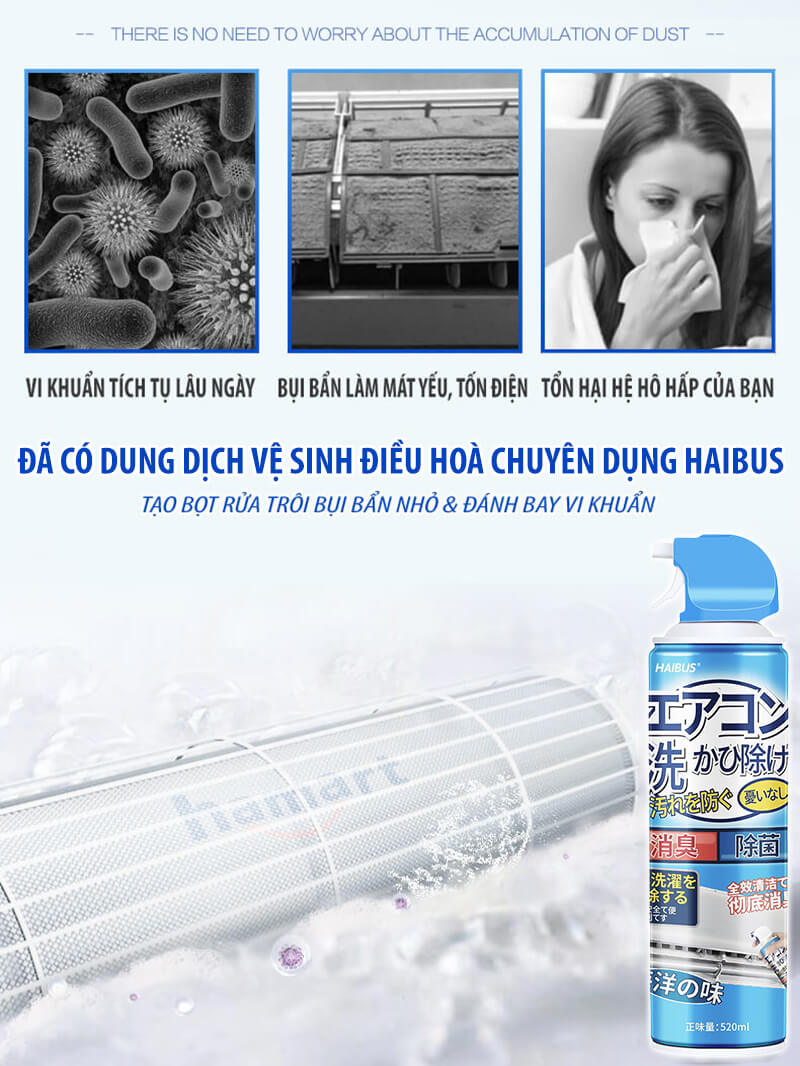 Chai Xịt Vệ Sinh Điều Hoà 520ML Khử Mùi Tạo Bọt Tẩy Rửa Vệ Sinh Dàn Máy Lạnh Quạt Làm Mát Tại Nhà Hiệu Quả - Hàng Chính Hãng