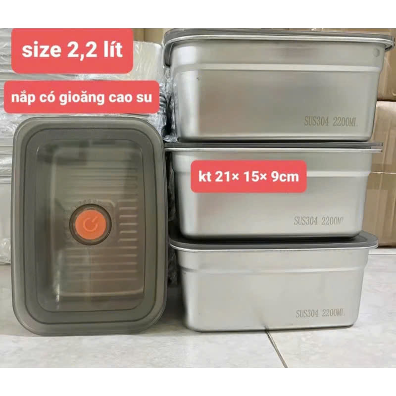 Hộp Đựng Thực Phẩm Tủ Lạnh, Đồ Ăn Bằng Inox 304 Có Nắp Nhựa Kèm Theo Tiện Lợi (135x105x58 mm) Và Loại To ( 250x200x60 mm)