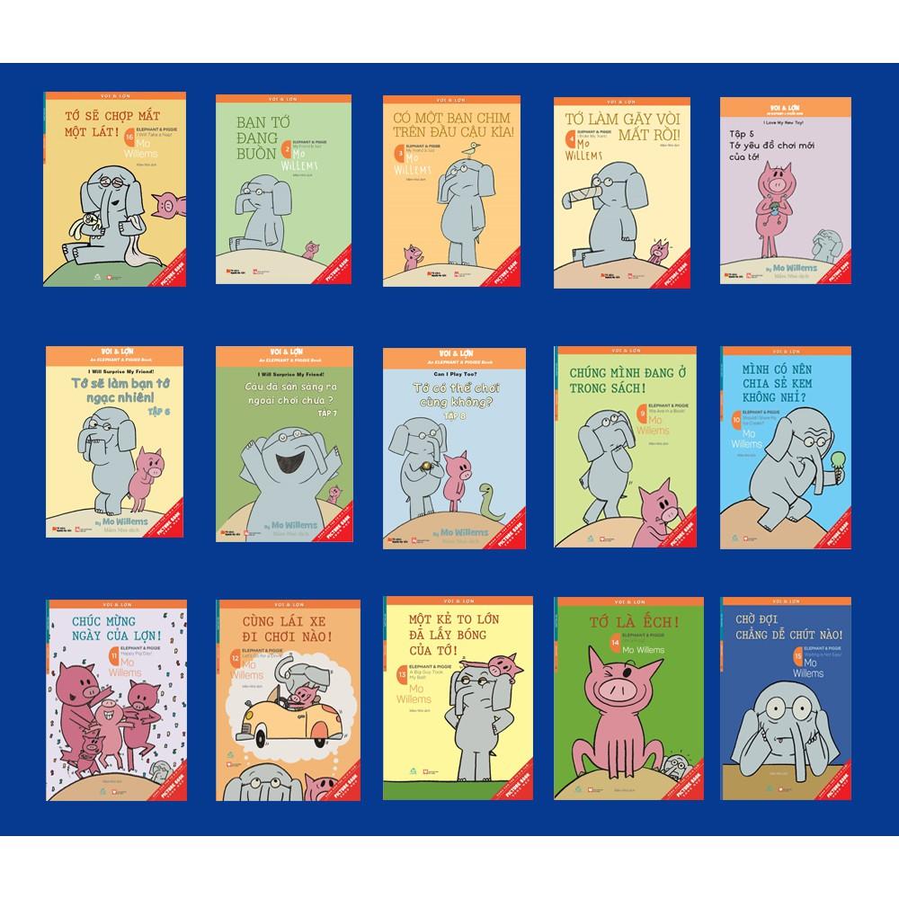 Sách - Song ngữ Voi &amp; Lợn 15 cuốn (tập 2 - tập 16) tặng bộ thẻ nhân vật tô màu ngộ nghĩnh