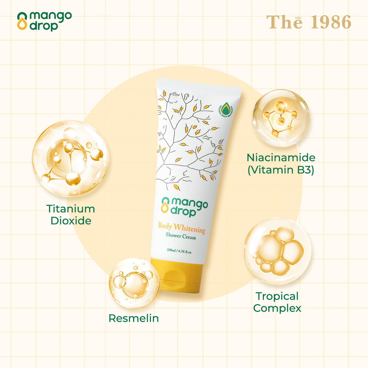 Kem Tắm Trắng Mango Drop Làm Trắng Body Mangodrop Body Whitening Shower Cream 200Ml