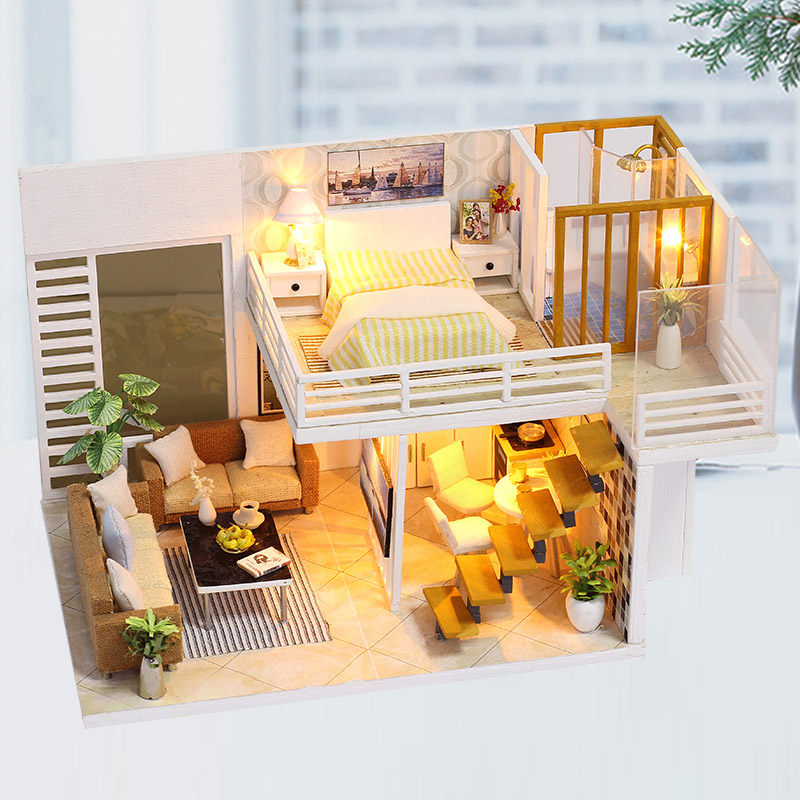 Mô hình nhà DIY Doll House Simple and Elegan Kèm Đèn LED và Mica chống bụi