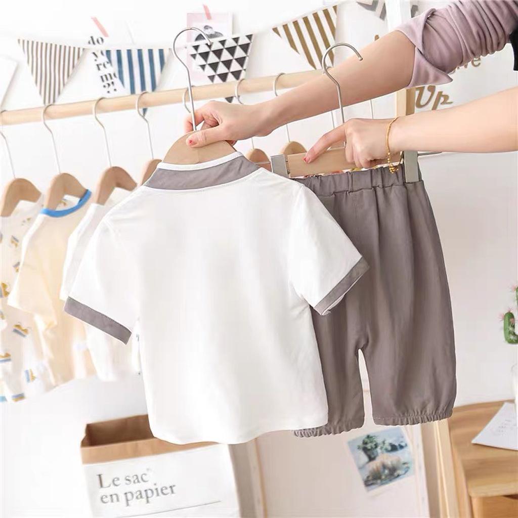 Bộ Cộc Tay Cổ Tàu Phong Cách Cho Bé, Bộ Cộc Tay Chất Cotton Đũi Cho Bé Từ 7 - 27kg - Rosy Kids